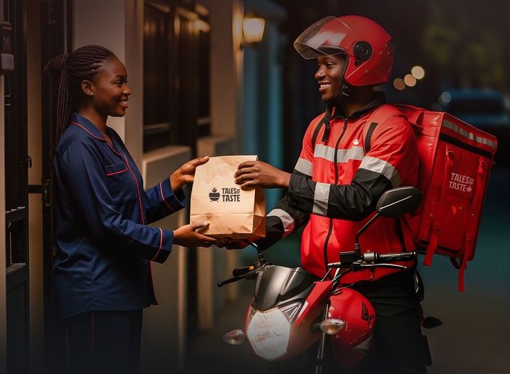 TrustFoods delivery partner with delivery bag and containers